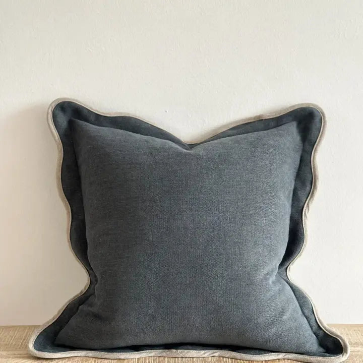 Large navy scallop edge cushion