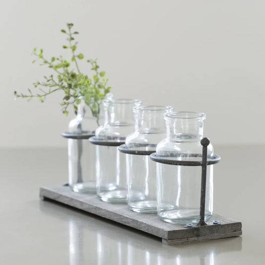 Wooden rack with 4 bottles